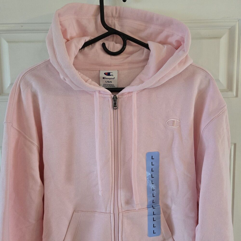 Champion Womens Full Zip Hoodie Pink Large L Logo Sweatshirt NWT